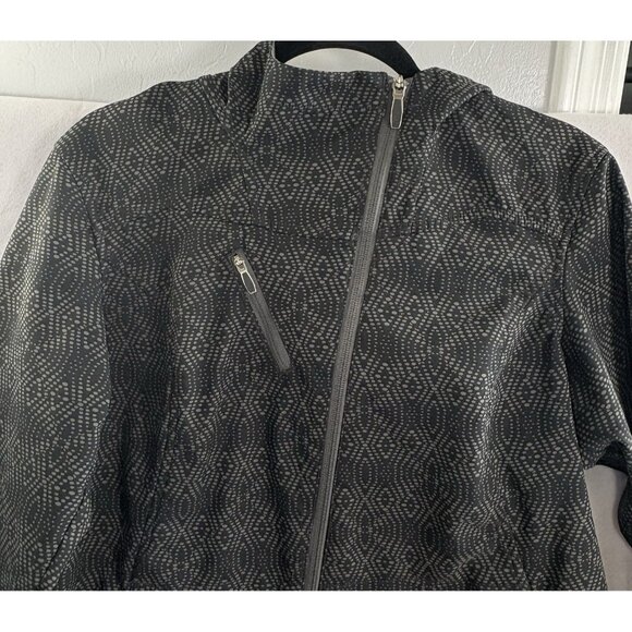 COLUMBIA Women Hooded Diamond Print Coat Softshell Asym Zipper Sz M Gray 18-15 - Picture 5 of 14